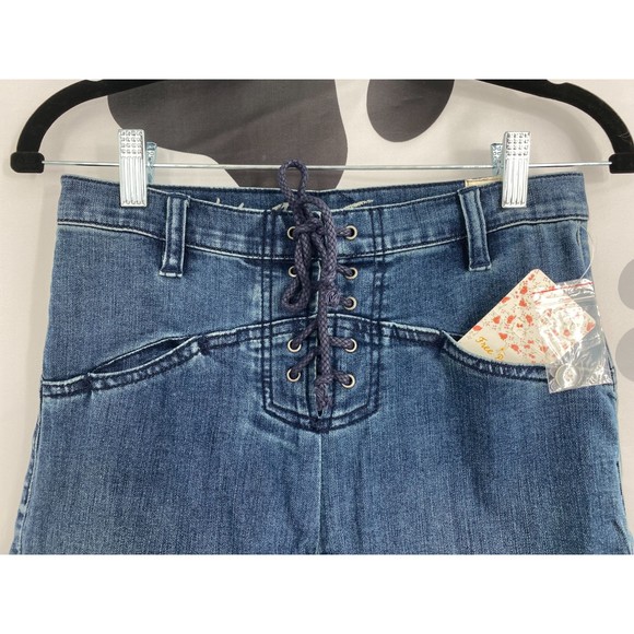 Free People NWT Eva Lace Up Bootcut Mid Rise Denim Jeans Baltic Blue 29 New - Picture 4 of 9